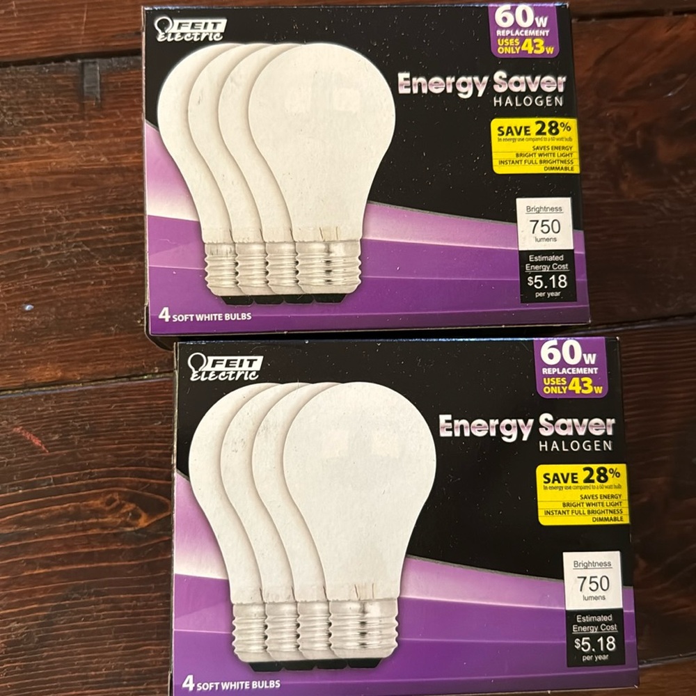 COPY - Energy saver halogen feit electric light bulbs 60W 2 packs 8 bulbs